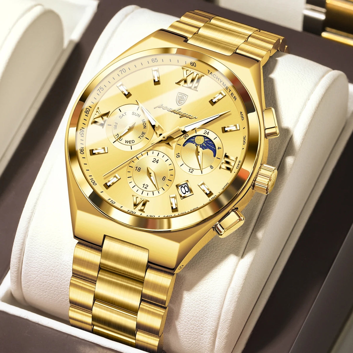 Poedagar 688 Men's Luxury Chronograph Quartz Watch – Stainless Steel Band, Waterproof, Luminous, Date