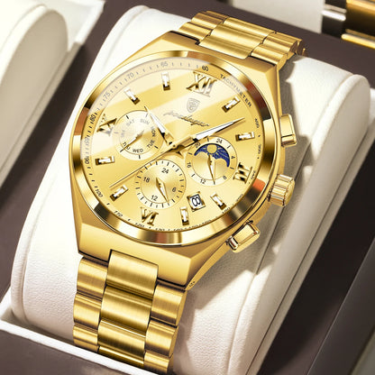 Poedagar 688 Men's Luxury Chronograph Quartz Watch – Stainless Steel Band, Waterproof, Luminous, Date