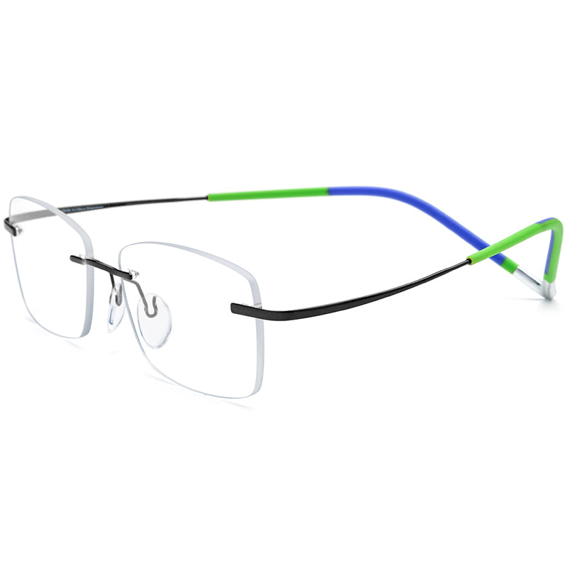 New Brand Design Titanium Frameless Square Optical Glasses - Black Green - MCROONS