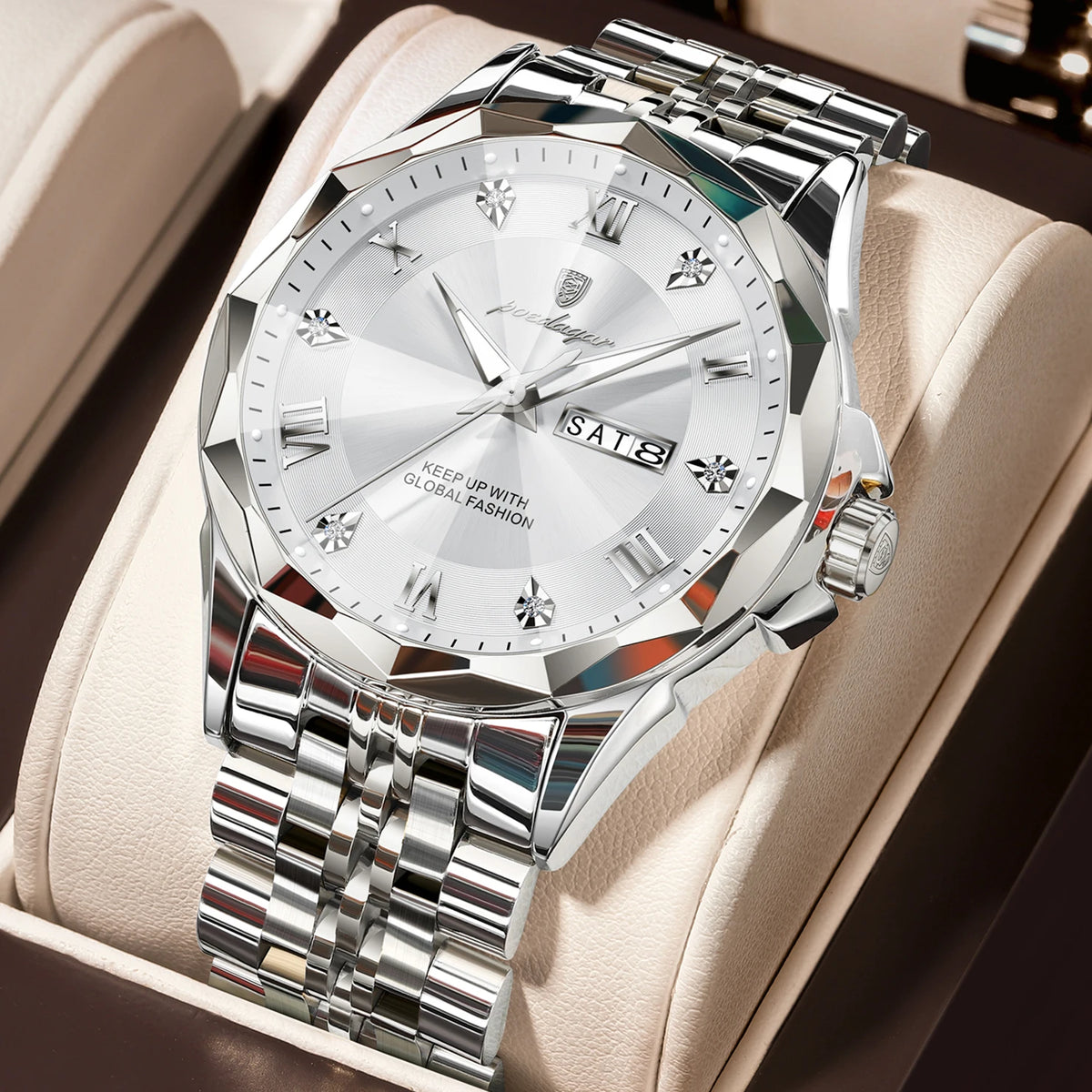 Poedagar 698 Men's Luxury Quartz Watch – Stainless Steel Band, Waterproof, Luminous, Date