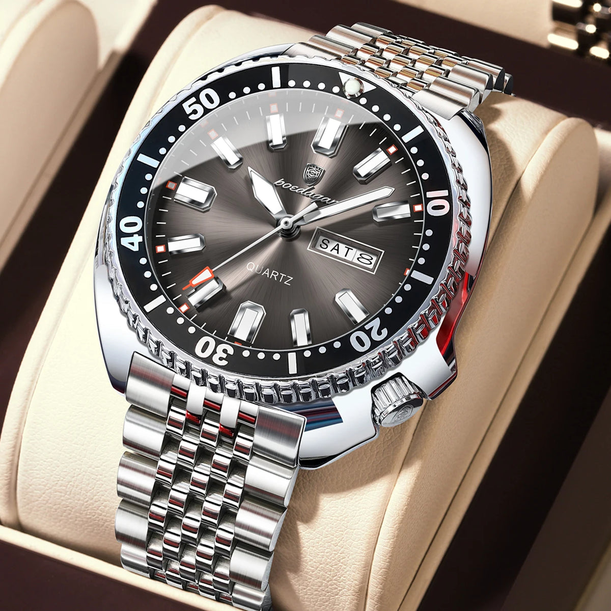 Poedagar 682 Men's Luxury Quartz Watch – Stainless Steel Band, Waterproof, Luminous, Date
