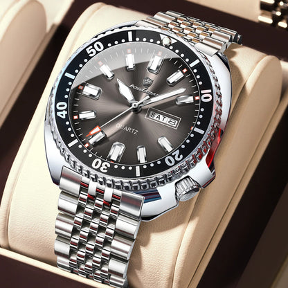 Poedagar 682 Men's Luxury Quartz Watch – Stainless Steel Band, Waterproof, Luminous, Date