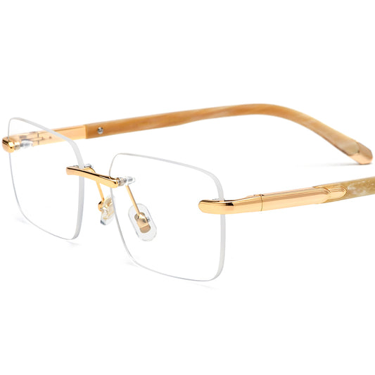 Rimless Square Buffalo Horn Optical Glasses Frame - White - MCROONS