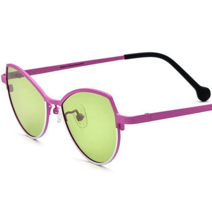 Colourful Titanium Cat Eye Sunglasses Polarized - Pink Green Lens - MCROONS