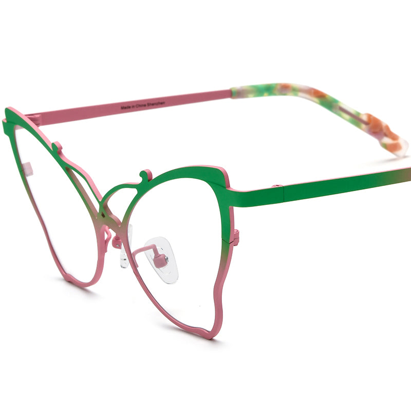 Colourful Pure Titanium Butterfly Optical Glasses Frame - Green Pink - MCROONS