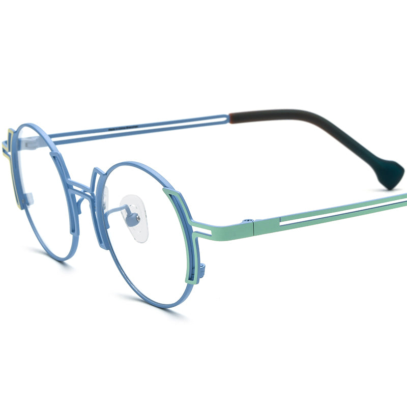 Two-Tone Titanium Round Optical Glasses Frame - Blue Green - MCROONS