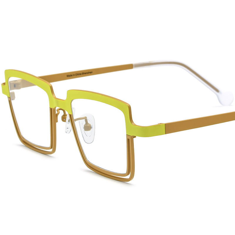 Colourful Titanium Square Optical Glasses Frame - Yellow Brown - MCROONS