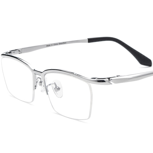 Ultralight Titanium Half-Rim Square Optical Glasses Frame - MCROONS - Silver