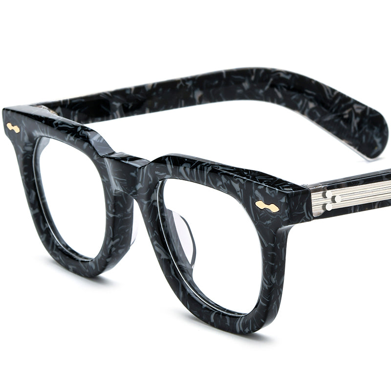 Retro Square Thick Acetate Optical Glasses Frame - Blue Flower - MCROONS