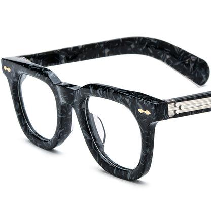 Retro Square Thick Acetate Optical Glasses Frame - Blue Flower - MCROONS
