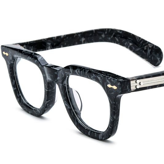 Retro Square Thick Acetate Optical Glasses Frame - Blue Flower - MCROONS