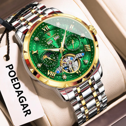 Poedagar 1420 Men's Luxury Automatic Mechanical Watch – Stainless Steel Band, Waterproof, Luminous, Date