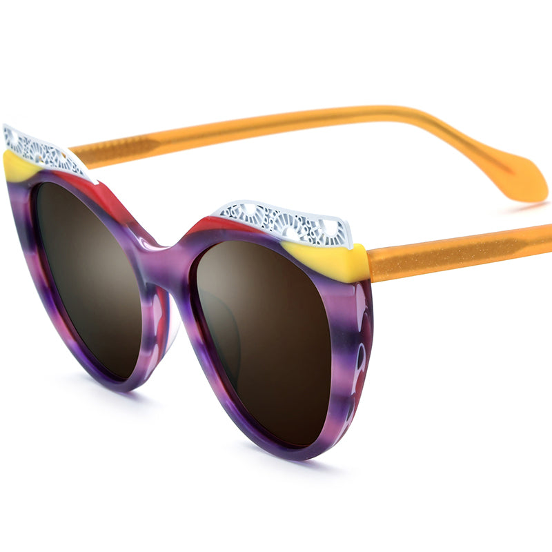 Matte Acetate Cat Eye Sunglasses Big Size Retro - Purple Brown Lens - MCROONS