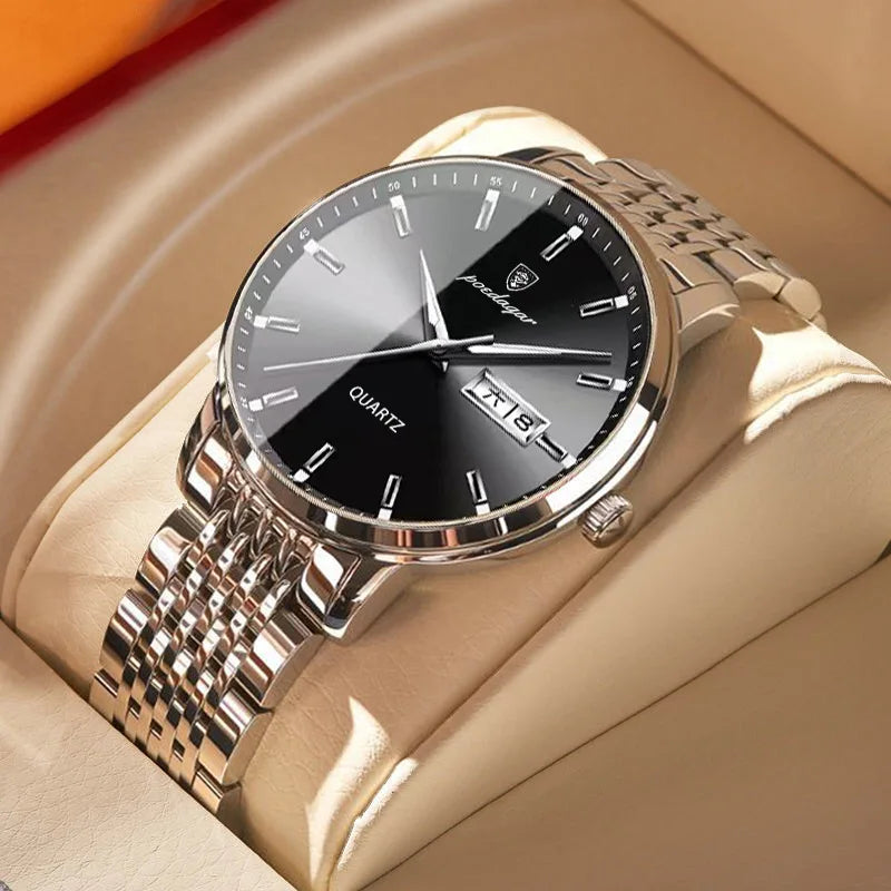 Poedagar 832 Men's Luxury Quartz Watch – Stainless Steel Band, Waterproof, Date