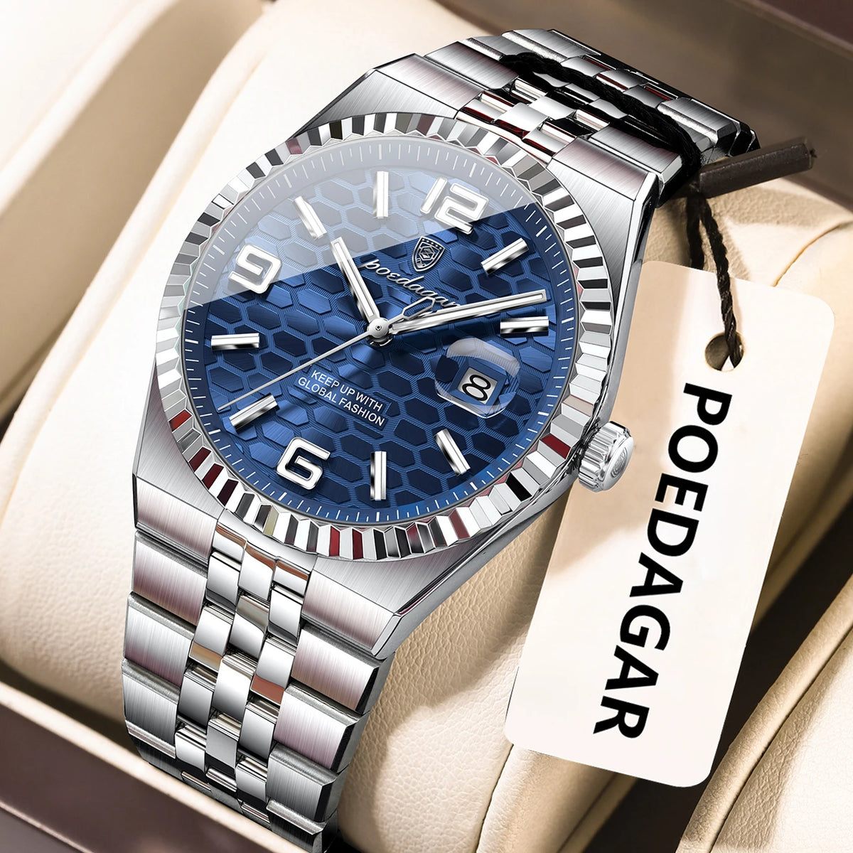 Poedagar 839 Men's Luxury Quartz Watch – Stainless Steel Band, Waterproof, Luminous, Date