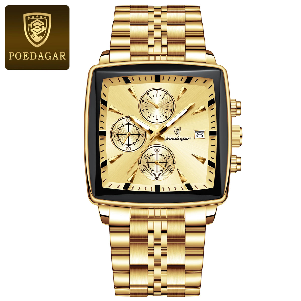 Poedagar 866 Men's Luxury Chronograph Quartz Watch – Stainless Steel Band, Waterproof, Luminous