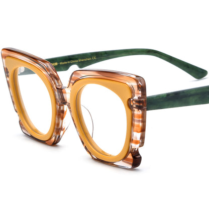 Retro Oversized Cat Eye Acetate Optical Glasses Frame - Yellow - MCROONS