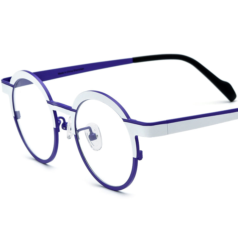Colourful Titanium Round Optical Glasses - White Purple - MCROONS