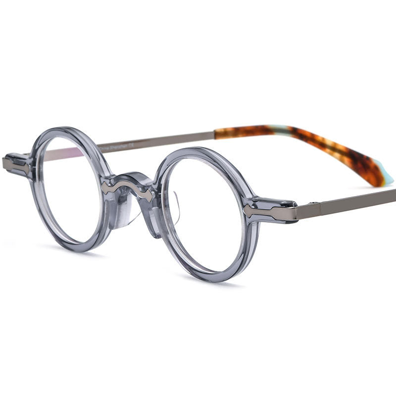 Vintage Small Round Acetate Optical Glasses Frame - Transparent Gray - MCROONS