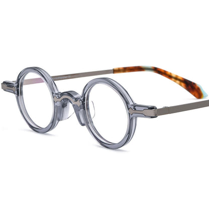 Vintage Small Round Acetate Optical Glasses Frame - Transparent Gray - MCROONS