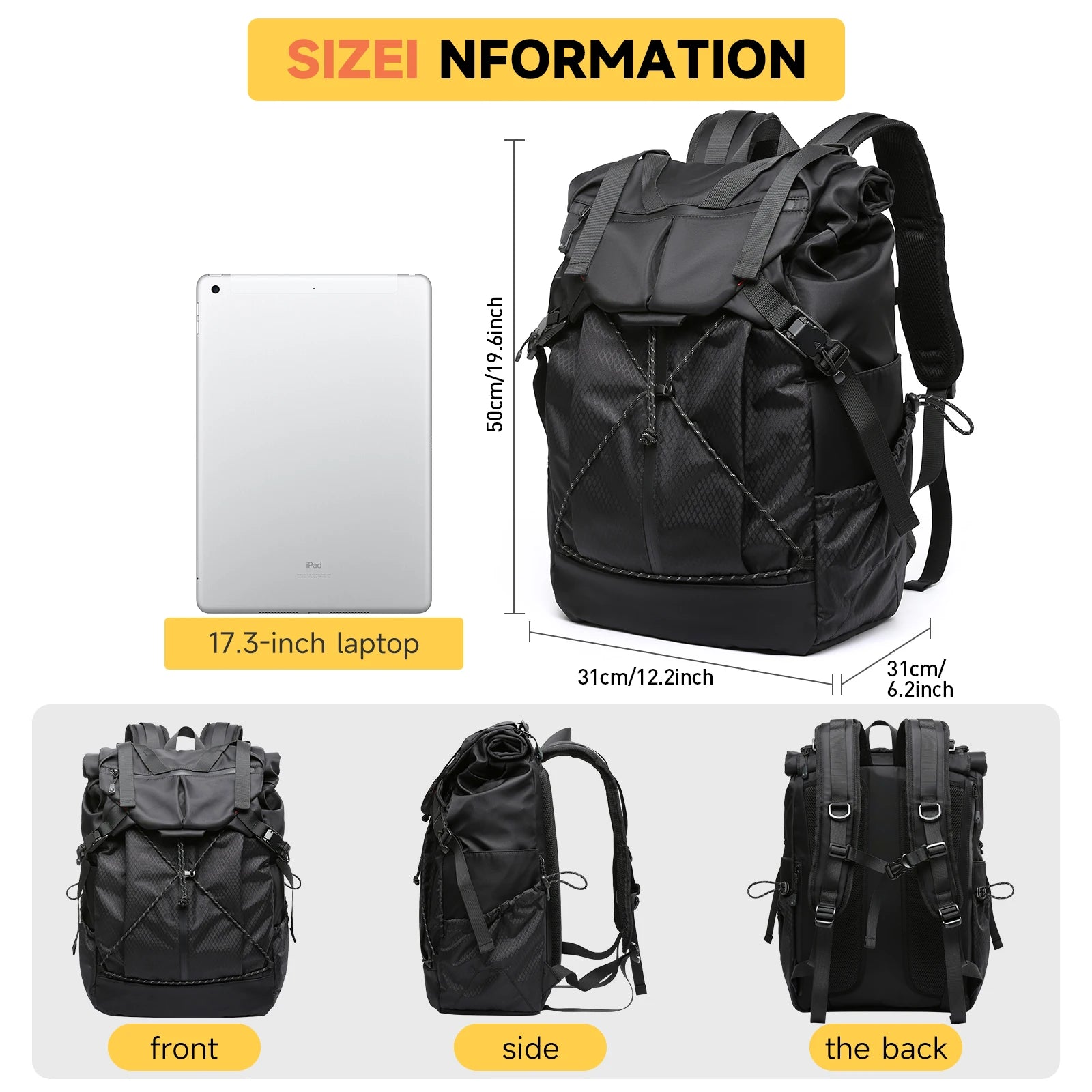 MOYYI Waterproof Laptop Backpack Bags for Men Black Travel Hiking Casual Sports Hiking Backpack Bags