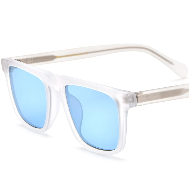Vintage Multicolour Acetate Square Polarized Sunglasses - MCROONS - Matte Transparent Frame Blue Lens