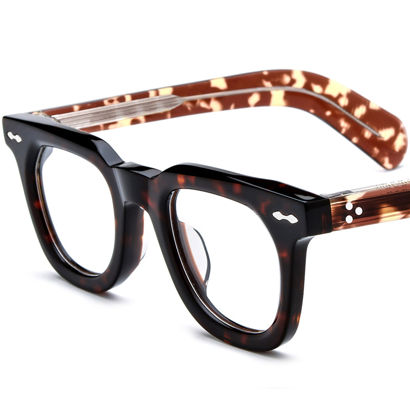 Retro Square Thick Acetate Optical Glasses Frame - Leopard Silver - MCROONS