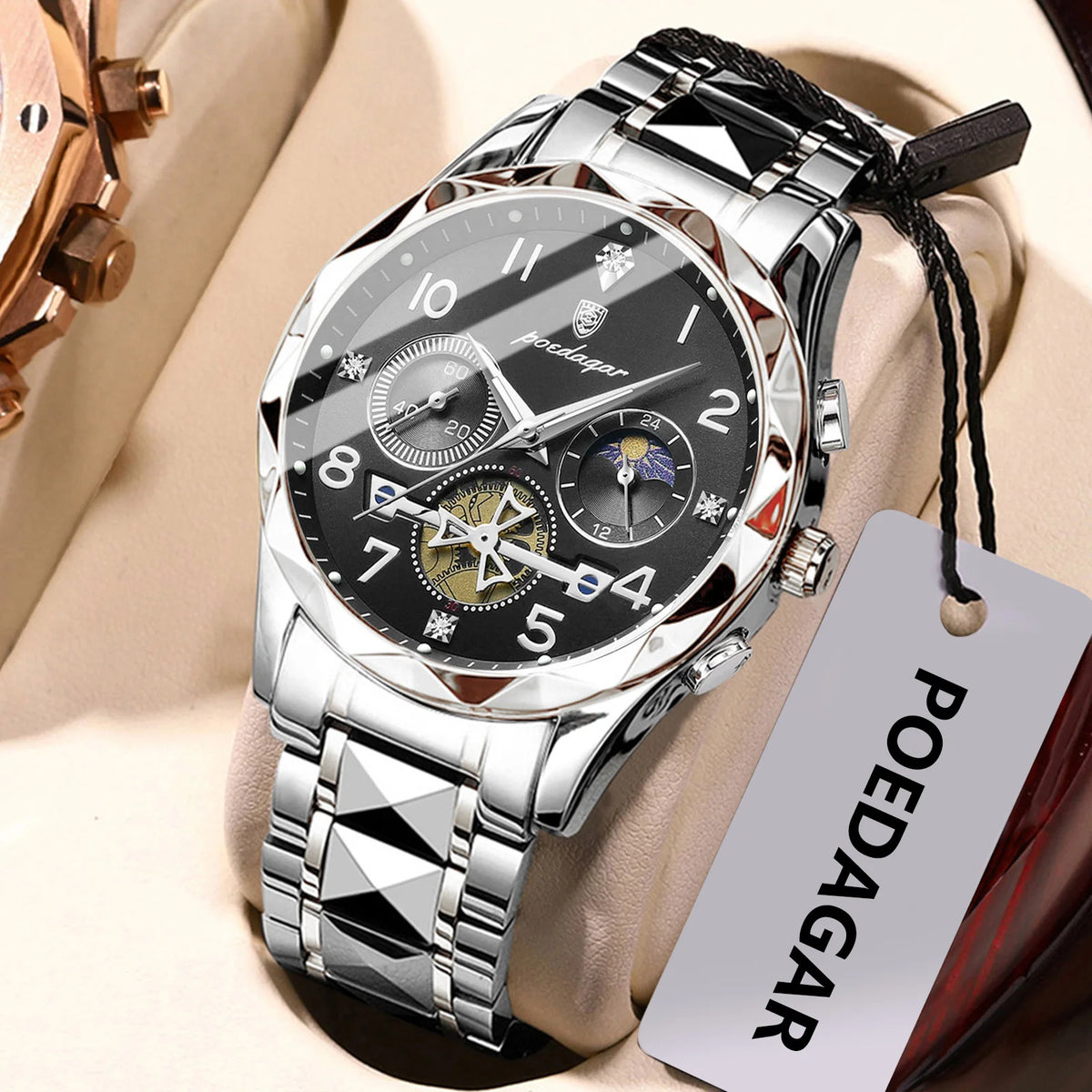 Poedagar 972 Men's Luxury Chronograph Quartz Watch – Stainless Steel Band, Waterproof, Luminous, Date