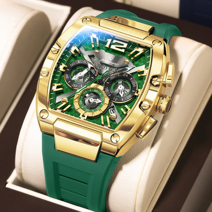 Poedagar 9051 Men's Luxury Chronograph Quartz Watch – Silicone Strap, Waterproof, Luminous, Date