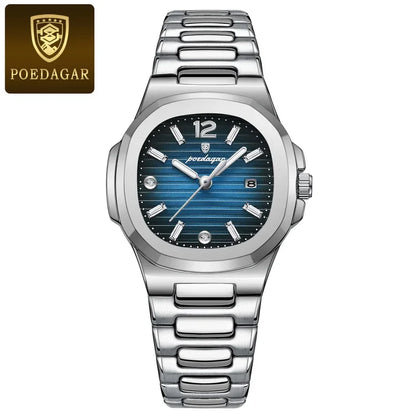 Poedagar 708 Women's Luxury Quartz Watch – Stainless Steel Band, Waterproof, Luminous, Date