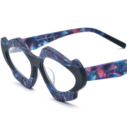 Retro Multicolour Cat Eye Matte Acetate Optical Glasses Frame - Blue - MCROONS