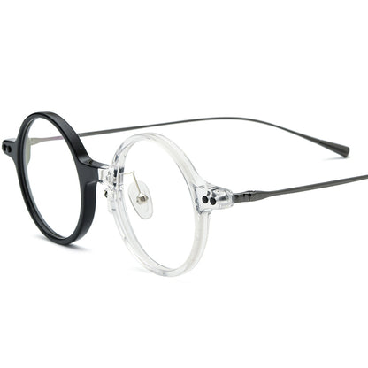 Retro Acetate Titanium Round Optical Glasses - Black Clear - MCROONS