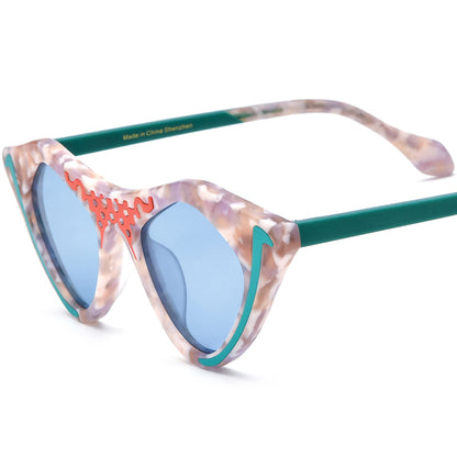Matte Acetate Cat Eye Polarized Sunglasses Retro - Pink Blue Lens - MCROONS