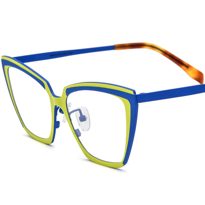 Colourful Titanium Cat Eye Optical Glasses - Matte Yellow Blue - MCROONS