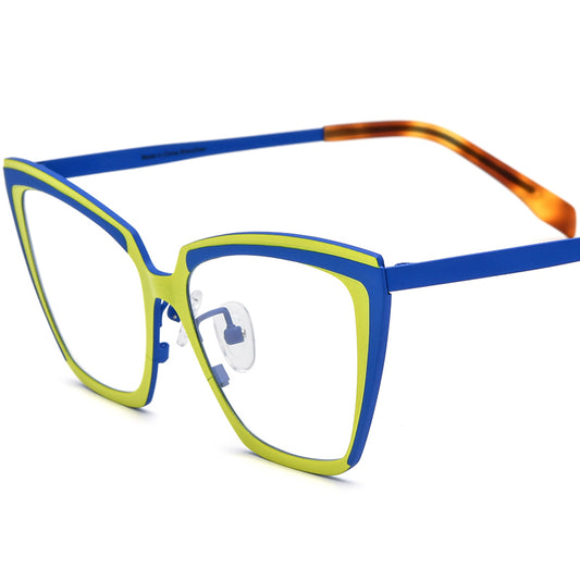 Colourful Titanium Cat Eye Optical Glasses - Matte Yellow Blue - MCROONS