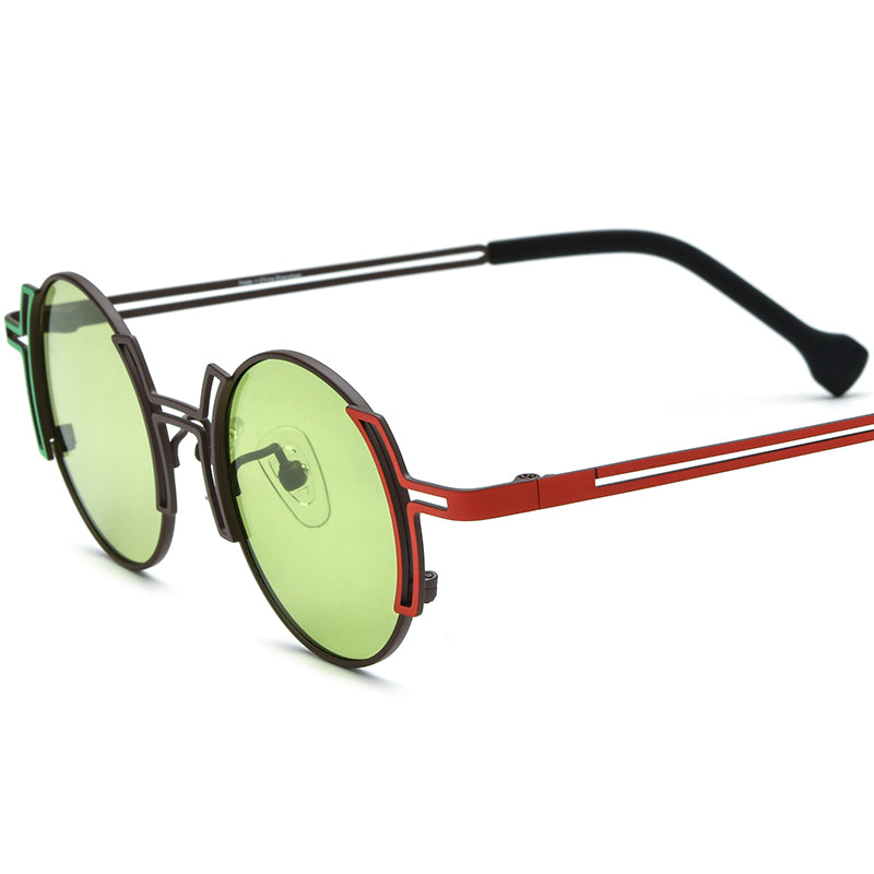 Two-Tone Titanium Round Polarised Sunglasses - Brown Red - MCROONS