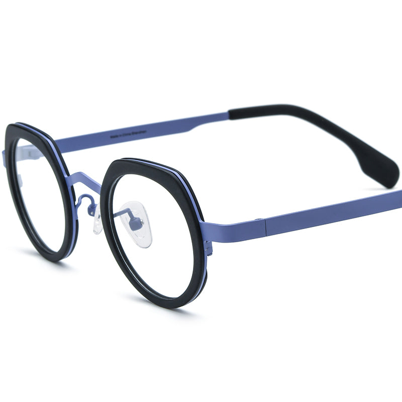 Colourful Acetate Titanium Round Optical Glasses Frame Designer - Blue - MCROONS