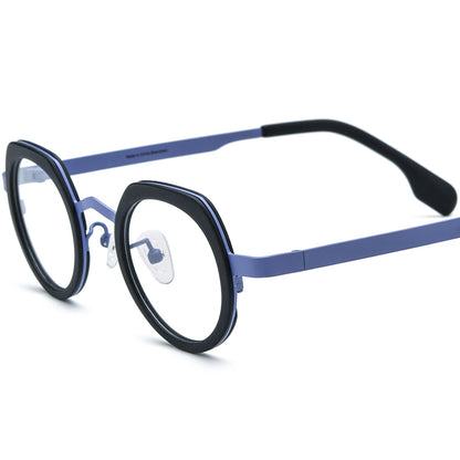 Colourful Acetate Titanium Round Optical Glasses Frame Designer - Blue - MCROONS