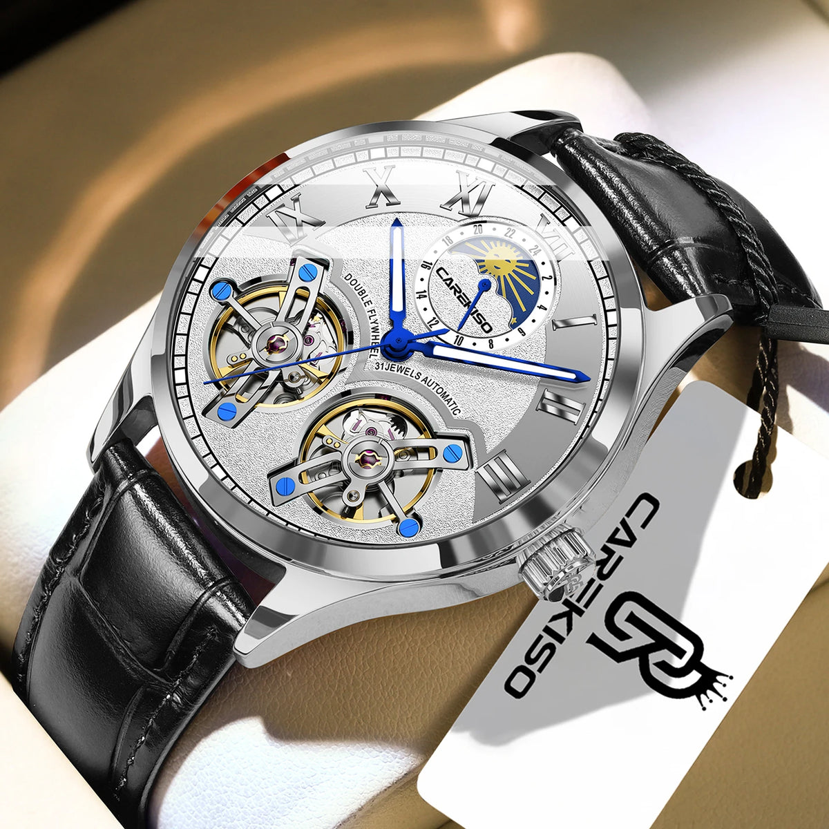 Poedagar C123 Men's Luxury Automatic Mechanical Watch – Genuine Leather Strap, Waterproof, Luminous