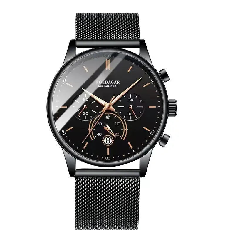 Poedagar 632 Men's Luxury Chronograph Quartz Watch – Stainless Steel Band, Waterproof, Luminous