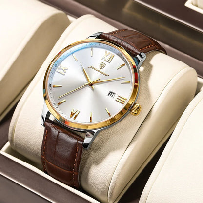 Poedagar 826 Men's Luxury Quartz Watch – Leather Strap, Waterproof, Date