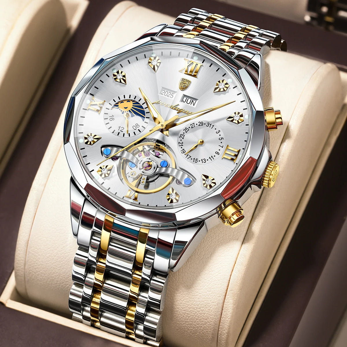 Poedagar 1422 Men's Luxury Automatic Mechanical Watch – Stainless Steel Band, Waterproof, Luminous, Date
