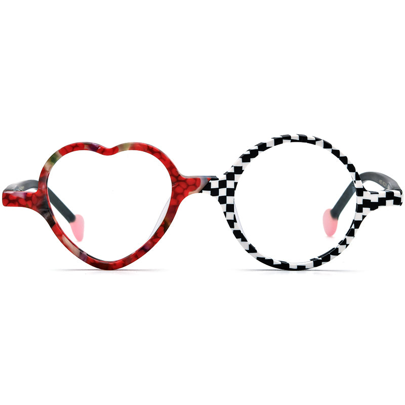 Playful Heart-Round Two-Tone Acetate Optical Glasses Frame - MCROONS - Black White front view