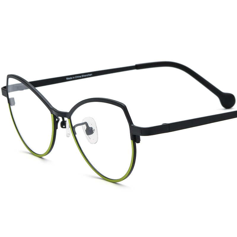 Colourful Titanium Cat Eye Optical Glasses Frame - Black Green - MCROONS