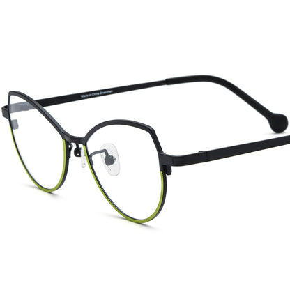 Colourful Titanium Cat Eye Optical Glasses Frame - Black Green - MCROONS