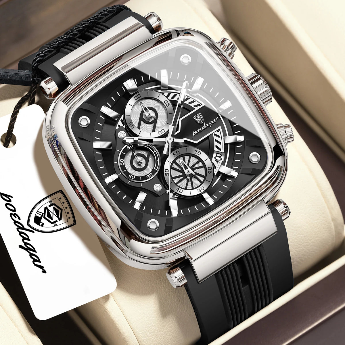 Poedagar 849 Men's Luxury Chronograph Quartz Watch – Silicone Strap, Waterproof, Luminous, Date