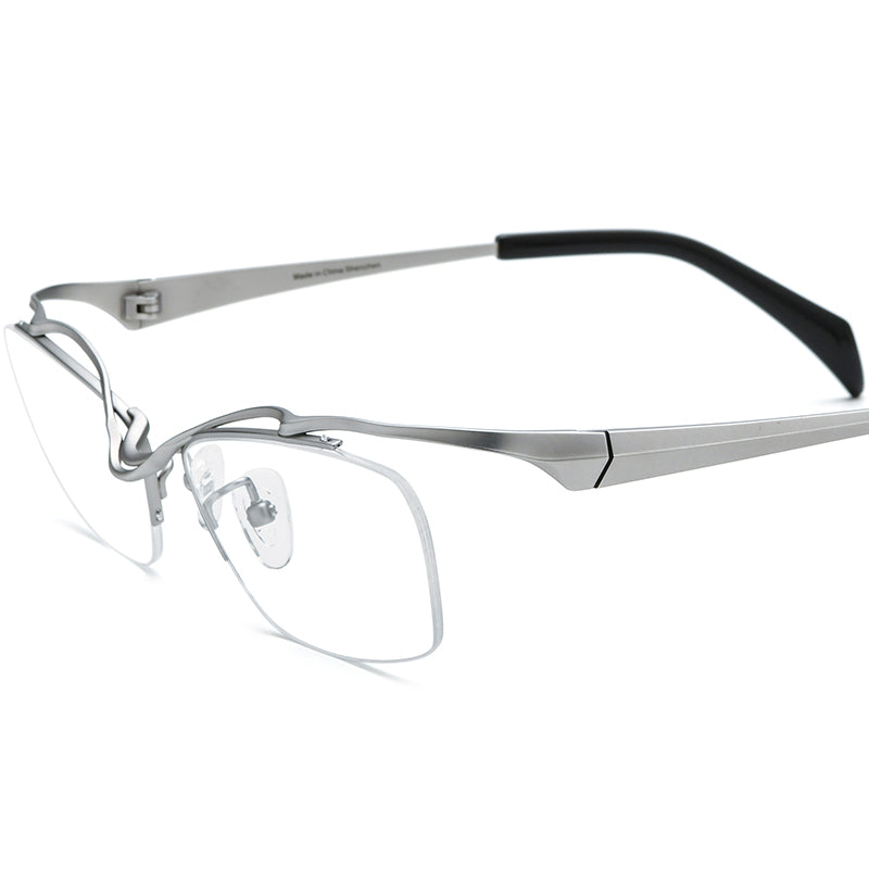 Titanium Semi-Rimless Square Optical Glasses Designer - Silver - MCROONS