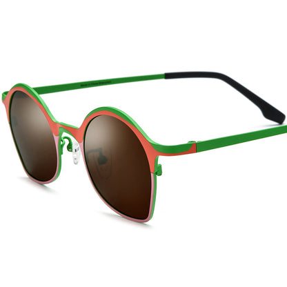 Colourful Titanium Cat Eye Polarized Sunglasses - Red Pink Brown Lens - MCROONS