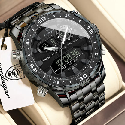 Poedagar E122 Men's Luxury Chronograph Quartz Watch – Stainless Steel Band, Waterproof, Luminous, Date