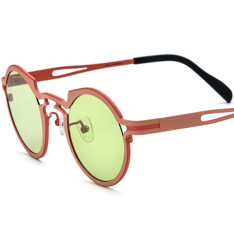 Colourful Titanium Round Polarised Sunglasses Retro - Light Red - MCROONS